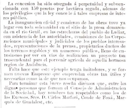 Inauguracin del canal de riego derecha del rio Genil, ao 1879 (**)