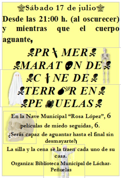 cartel del I Maratón de Cine de Terror de Peñuelas (Granada) el sábado, 17 de julio del 2010