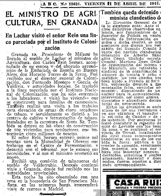 visita del ministro de agricultura en 1947